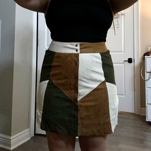 Faux suede color block skirt